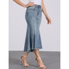 INSPIRE CHIC Women's Washed Denim High Waist Fishtail Pockets Casual Midi Skirt - 3 of 4