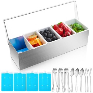 Aoibox Stainless Steel Chilled Condiment Server with Lids, Ice Trays, 3 Tongs, 3 Forks & 3 Spoons for Bars, Parties, Picnics, Restaurants&Coffee Shops - 1 of 4