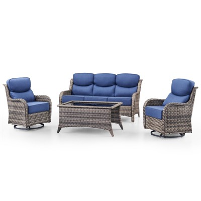 Belord Patio Furniture Set with 6-inch Extra Thick Cushions, High Back Outdoor Patio Furniture with Swivel Chairs, 4 Pieces Outdoor Conversation Set