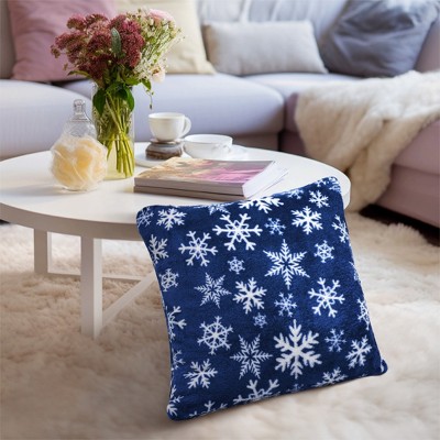 Snowflake Blue Fleece Euro Pillow Covers, Set of 2