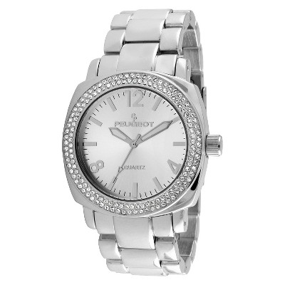 Women's Peugeot Crystal Bracelet Link Watch with crystals from Swarovski - Silver