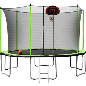 HFYee 8/12/14FT Starter Trampoline Kit Soft Basketball Board & Inflator for Ages 4+ Blue Safety Net - 1 of 4