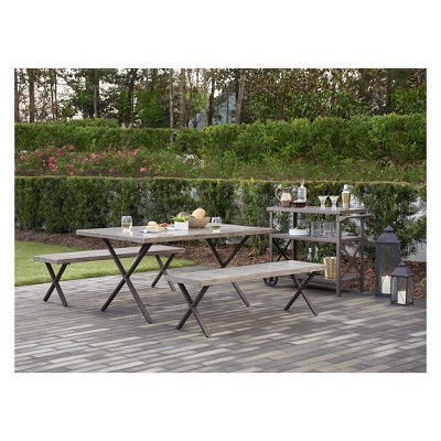 Cosco Homestead 3pc Rectangle Aluminum Table Benches Rustic