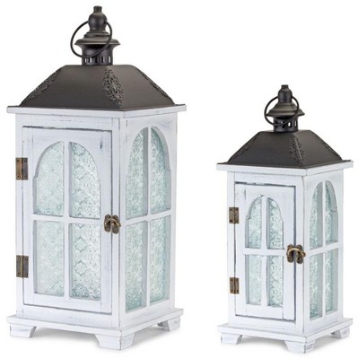 Melrose Wood Lantern with Frosted Glass (Set of 2)