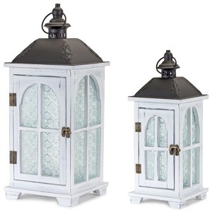 Melrose Wood Lantern with Frosted Glass (Set of 2) - 1 of 3
