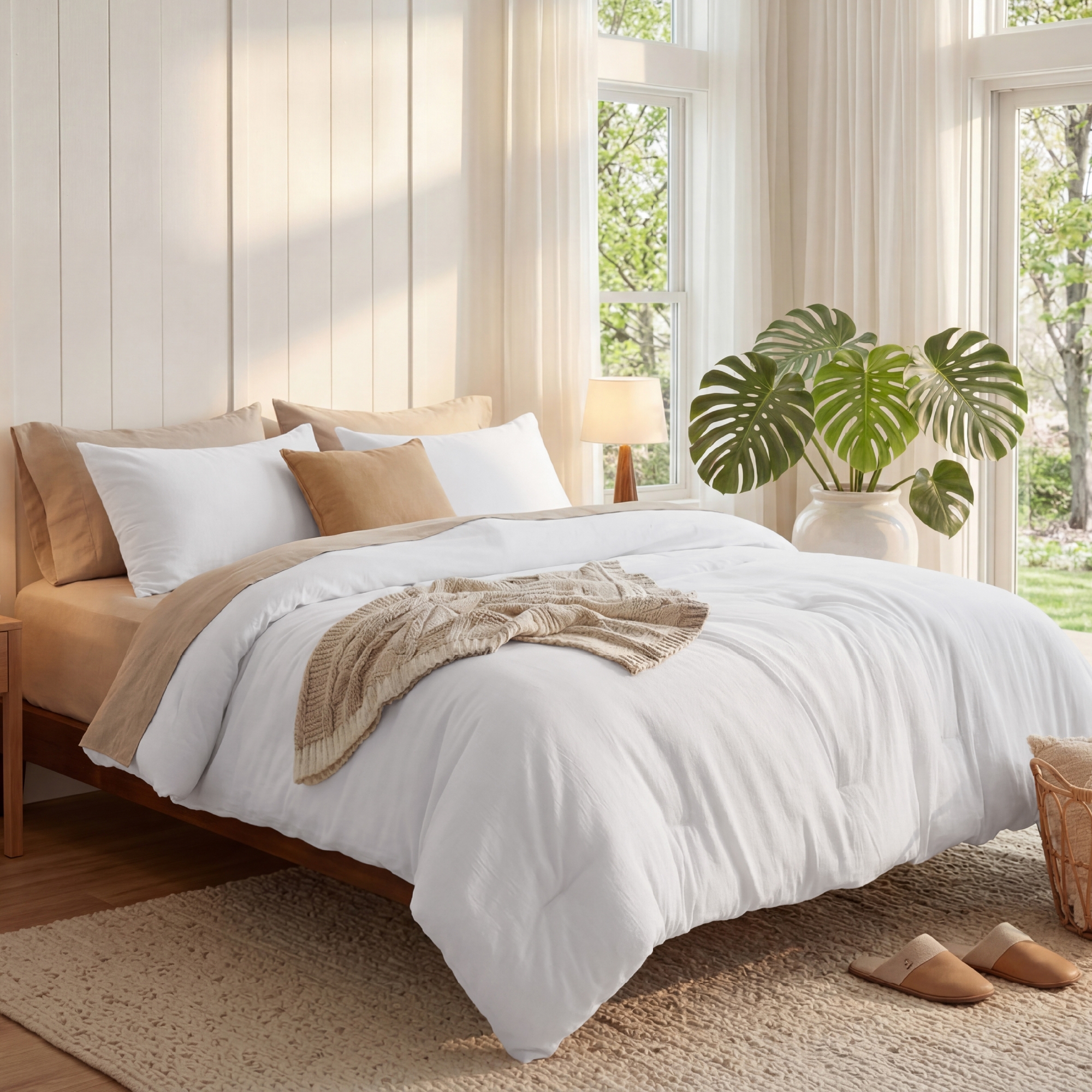 Bedsure Queen Size Comforter Set White Soft Prewashed Bedding for All Seasons 3 Pieces GentleSoft™ Warm Down Alternative Bed Set Valentine Gift