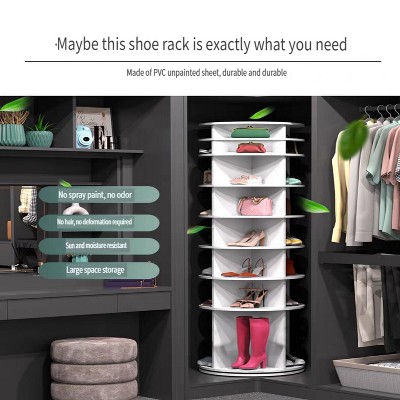 Vynxaria 8-Tier Rotating Shoe Rack Tower - Spinning Shoe Organizer, 360¡ã Carousel, White