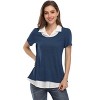YESFASHION Women's Short Sleeve Contrast Collared Shirts Patchwork Work Blouse Tunics Tops - 3 of 4