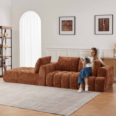Aukfa 108.2"L-Shaped Chenille Sectional Sofa with Chaise,No Assembly Required Modular Sofa,Tufted Upholstery,Orange