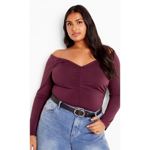 Women's Plus Size Ruched Sally Top - plum | CITY CHIC - 1 of 4