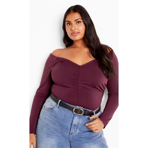 Women's Plus Size Ruched Sally Top - plum | CITY CHIC - image 1 of 4