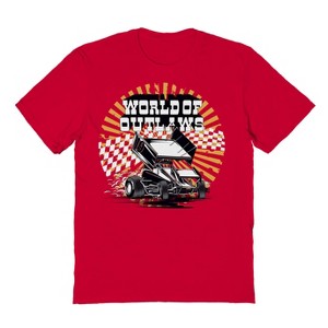 Woo Men's World Of Outlaws Yellow Starburst Short Sleeve Graphic Cotton T-Shirt - Red XXL - 1 of 4
