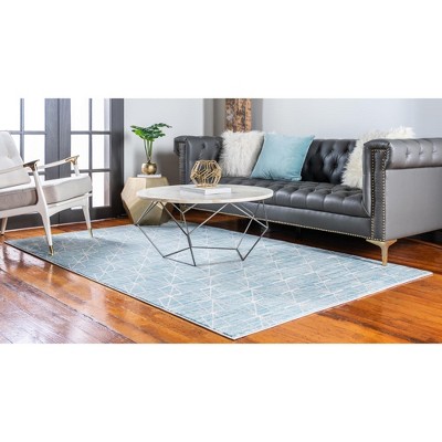 4' x 6' Blue Geometric Synthetic Easy Care Rug
