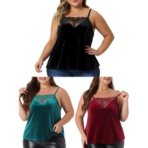 Agnes Orinda Women's Plus Size Adjustable Strap Lace V Neck Casual Velvet Packs Camisoles - 1 of 4
