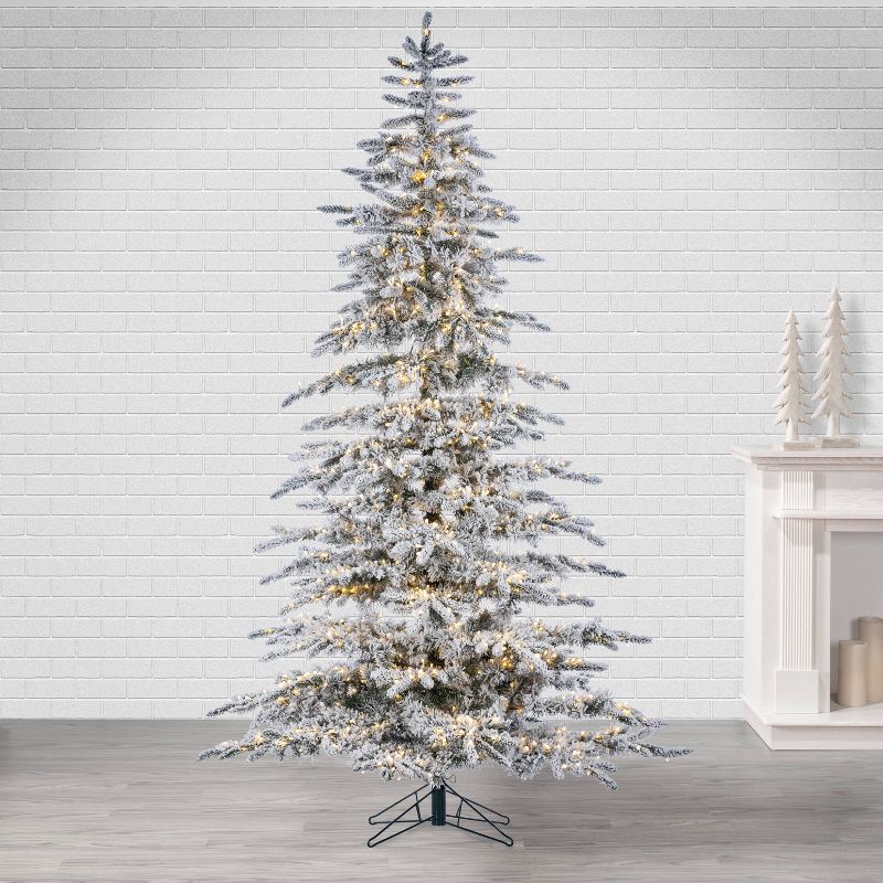 7.5ft Sterling Tree Company Full Flocked Mountain LED Pre-Lit Pine Artificial Christmas Tree, 3 of 4