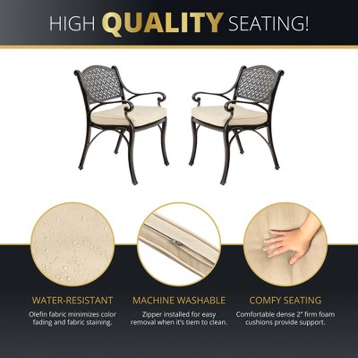 Bronze Cast Aluminum Outdoor Dining Chairs with Beige Cushions