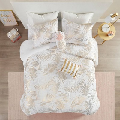 5pc Full/Queen Liliana Tropical Metallic Printed Duvet Cover Set - Gold