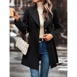 Coolmee Women's Wool Coat Long Sleeve Lapel Collar Elegant Fall Winter  Single Breasted Jacket Solid Outwear Slim Fit Peacoat - 1 of 4