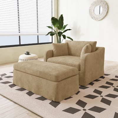 Mlmh & Kngwa 45.3” W Modern Upholstered Single Sofa Chair with Pillows and Ottoman Bench