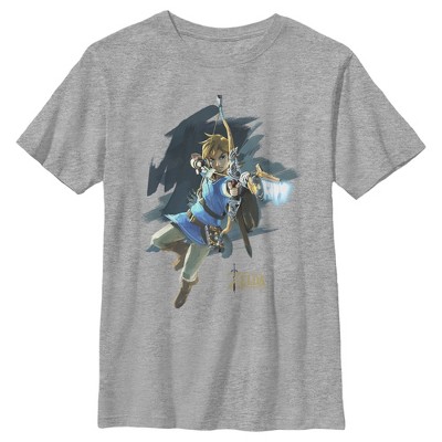 Boy's Nintendo Zelda Link Bow and Arrow Jump  T-Shirt - Athletic Heather - Large