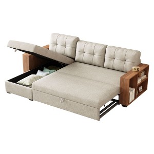 NicBex Modern Pull Out Sofa Bed Linen Convertible Sofa Couch with Storage Chaise and Wooden Handrail for Living Room - 1 of 4