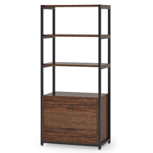 Tribesigns 4 Tier Bookshelf with 2 Drawers Rustic