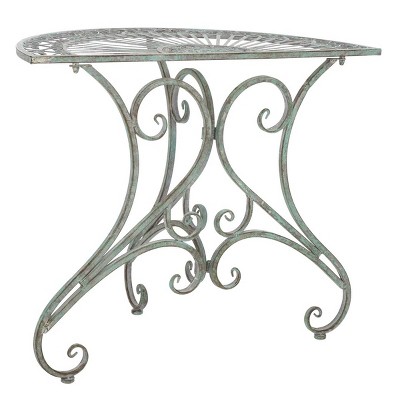 Antique Green Iron Half-Moon Patio Accent Table