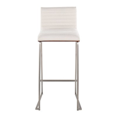 Mason Mara Cream Fabric Stainless Steel Walnut Barstool Set