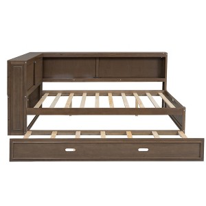 Whisen Full Size Wood Daybed with Storage Shelves, USB, LED, and Trundle - 1 of 4