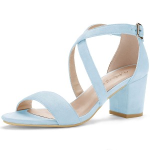 Allegra K Women's Open Toe Crisscross Buckle Ankle Strap Block Heel Sandals - 1 of 4
