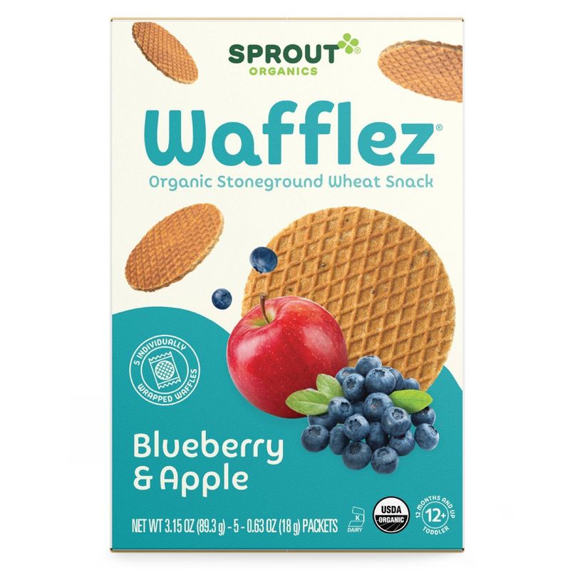 Sprout Foods Organic Blueberry Apple Wafflez Toddler Snacks - 3.15oz, 1 of 6