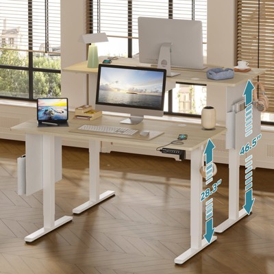 White Oak Adjustable Height Standing Desk with USB Port