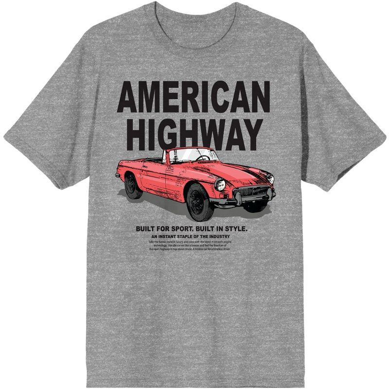 Car Fanatic Red Vintage Car American Highway Men's Gray Graphic Tee, 1 of 4