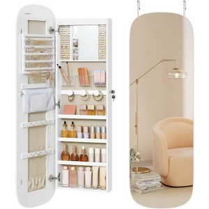 SmallRig LED Jewelry Cabinet Wall/Door Mounted with Lock, Rounded Wide Mirror & Interior Storage, 3.9x16.5x42.5 Inches, White - 1 of 4