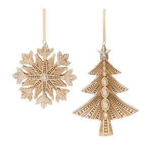 Glittered Pine Tree & Snowflake Ornament – 5"H Christmas Gold Holiday Hanging, Set of 12 by Melrose - 1 of 4