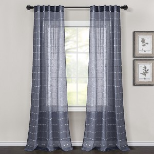 Home Boutique Farmhouse Textured Back Tab/Rod Pocket Sheer Window Curtain Panels Navy 38x84 Set - 1 of 1