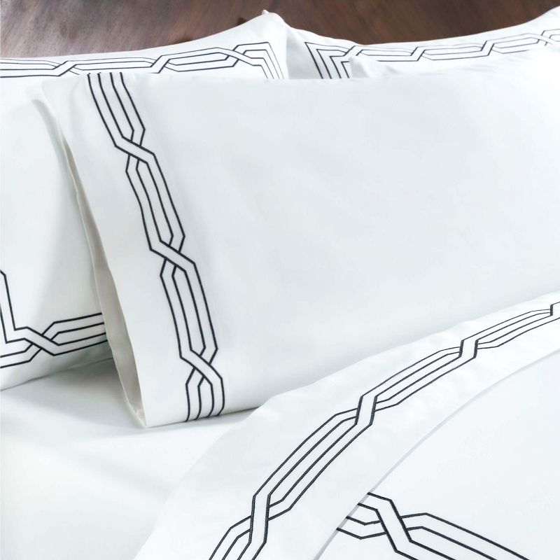 Luxury 1200 Thread Count Premium Cotton Geometric Scroll Embroidered 4 Piece Bed Sheet Set by Blue Nile Mills, 5 of 8