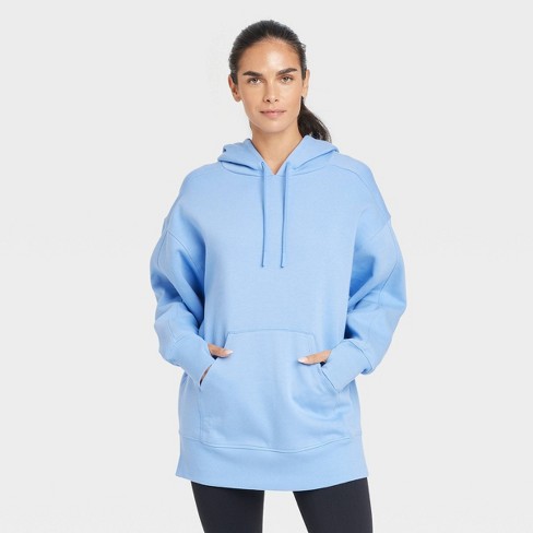 Women s Fleece Oversized Hooded Pullover Sweatshirt JoyLab Light Blue XL