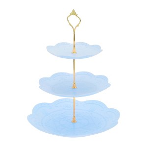 Unique Bargains 3 Tier Dessert Cupcake Stand Round with Tiered Serving Tray for Donuts Fruits Blue Gold Tone - 1 of 4