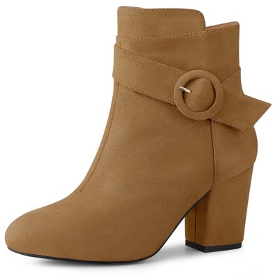 Allegra K Women's Round Toe Block Heel Ankle Booties