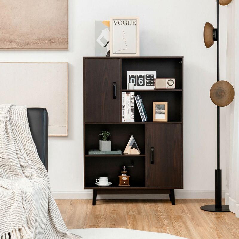 Costway Sideboard Storage Cabinet Bookshelf Cupboard w/Door Shelf Black / White / Espresso, 4 of 13