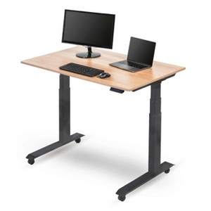 Stand Up Desk Store Electric Adjustable Height Standing Desk with Programmable Memory (White Frame/Natural Walnut Top, 60" Wide). - 1 of 4