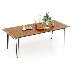 Costway 86.5-Inch Outdoor Dining Table with Acacia Wood Tabletop & Metal Legs Umbrella Hole - 1 of 4