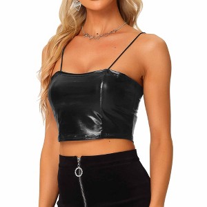 Allegra K Women's Spaghetti Strap Sleeveless Festival Party Clubwear Sparkly Shiny Metallic Crop Cami Top - 1 of 4