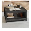 Coffee Table With Storage Farmhouse Coffee Table Wood Cocktail Table Square Living Room Table With Half Open Storage Compartment Dark Ork - 4 of 4