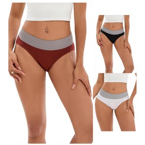 INSPIRE CHIC 3 Packs Women's Color-Block Panties No Trace Underwear Mid-Waisted Full Coverage Briefs - 1 of 4