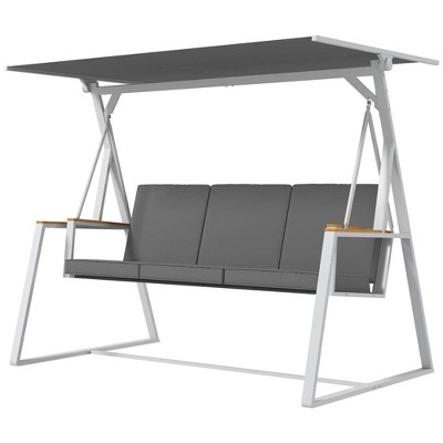 Resenkos 3-Person Swing Set, Outdoor Porch Swing With Adjustable Canopy, Removable Cushions, Dark Gray