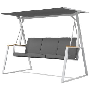 Resenkos 3-Person Swing Set, Outdoor Porch Swing With Adjustable Canopy, Removable Cushions, Dark Gray - 1 of 4