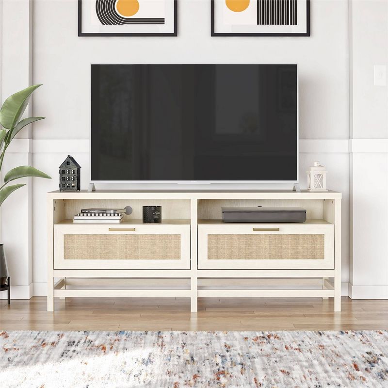Latta TV Stand for TVs up to 60&#34; with Faux Rattan Ivory Oak - Room &#38; Joy, 4 of 12
