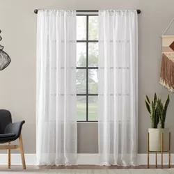 84"x52" Textured Slub Stripe AntiDust Curtain Panel White - Clean Window